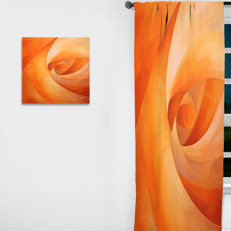 Tangerine Twist Spiral - Abstract Spirals Curtain - Velvet Blackout Abstract Curtain - 1 Panels, 52" W x 84" L