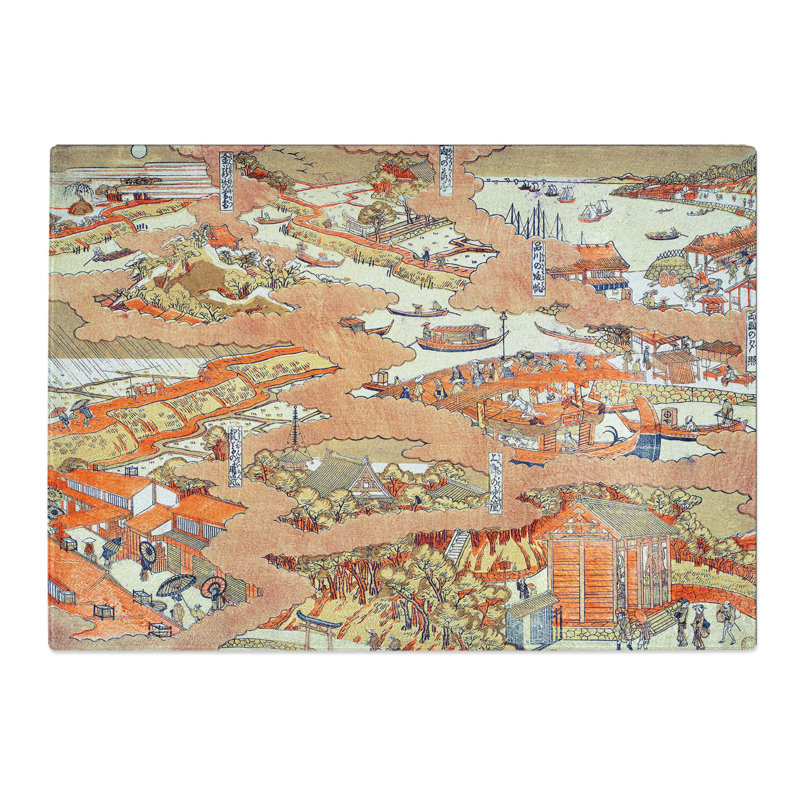Tempered Glass Edo Hakkei No Zu by Utagawa Toyoharu Chopping Board, 28.5 cm x 20 cm