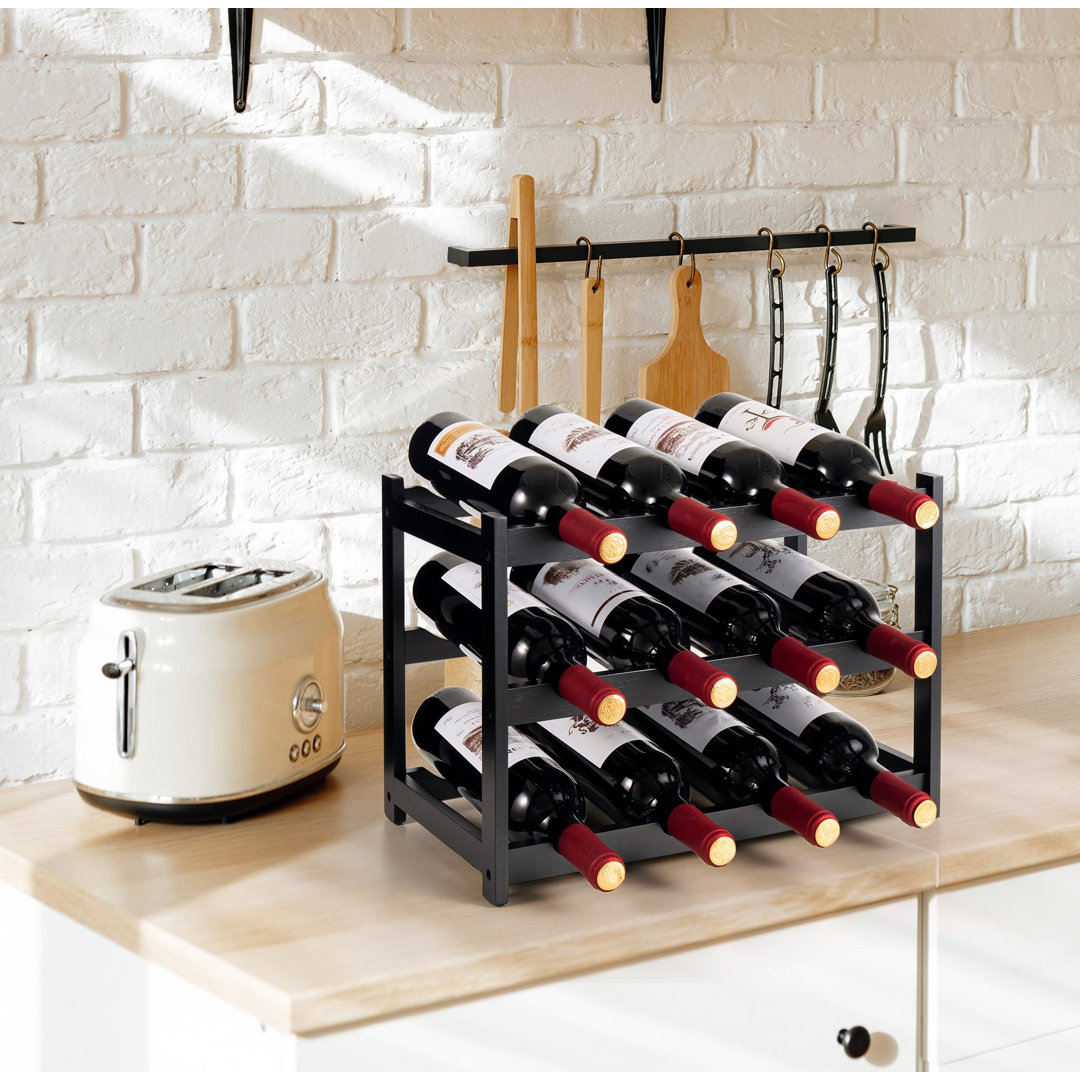 3-Tier Wooden Wine Rack, Holds 12 Bottles