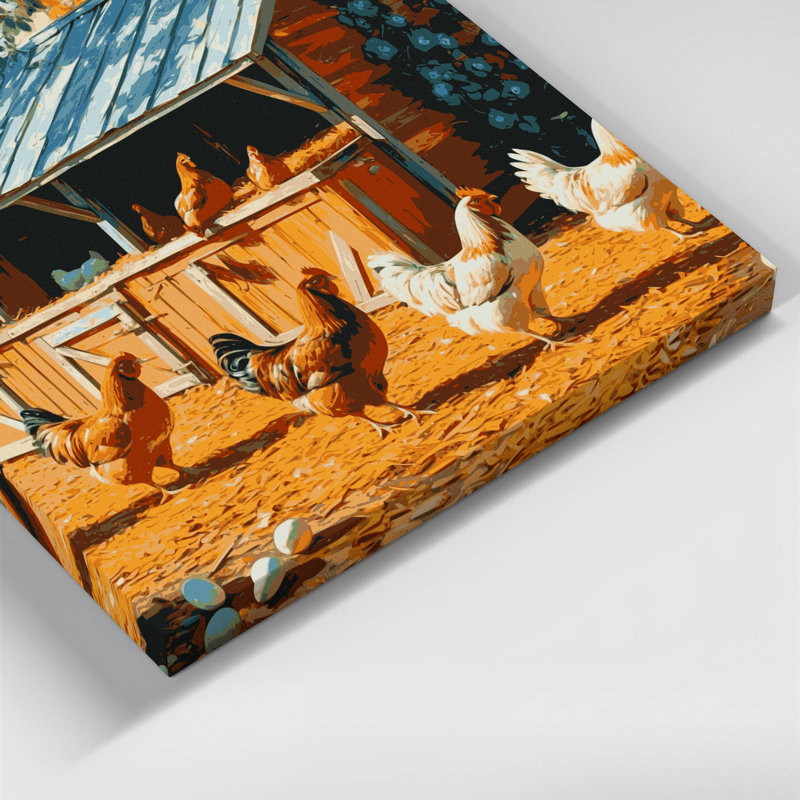 Ferme, poulailler, art mural sur toile brune, H 11 po x l 14 po