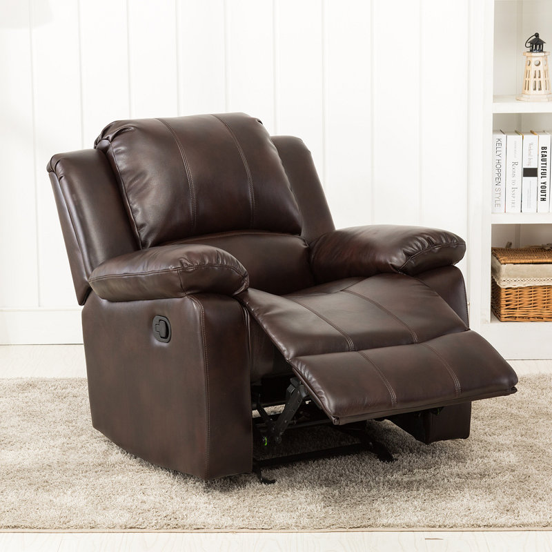 Fauteuil inclinable et oscillant en cuir brun bruni Charlotte, Brun bruni