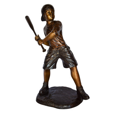 Statue de jardin Jeune garçon à New York Yonkers frappant une statue de baseball en bronze 40 po x 22 po x H 40 po