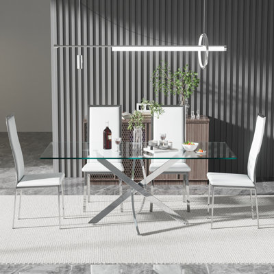 Rectangle Glass Pedestal Dining Set