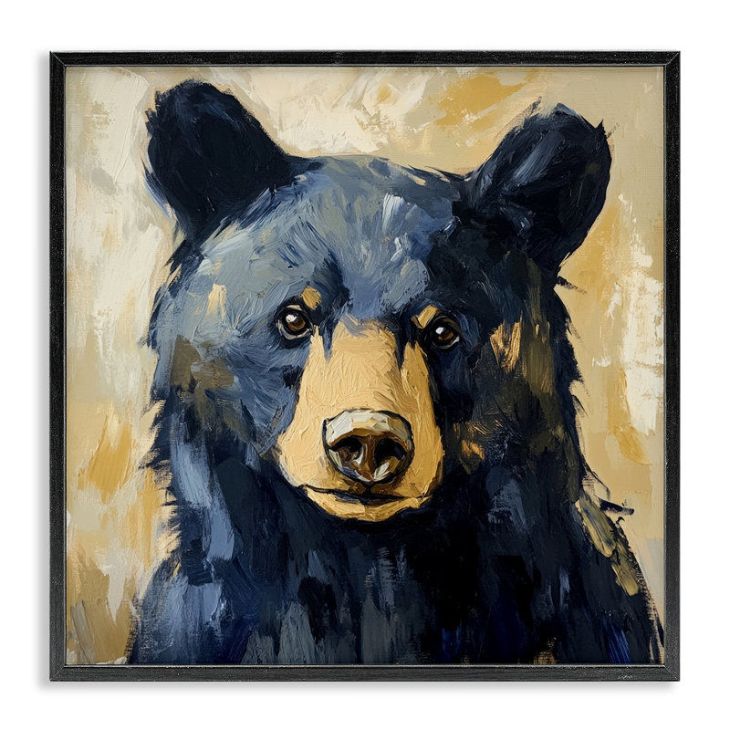 Grand ours avec coups de pinceau, estampe numérique, design par Petal Prints Design, 12 x 12, Midnight Black Giclee Framed