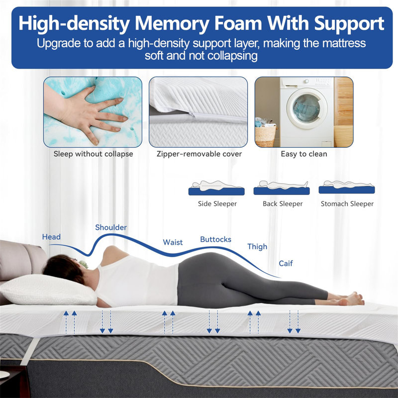 Surmatelas ferme en mousse à mémoire de forme 3 pouces avec housse en soie, Grand lit