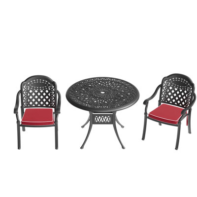 (Coussins de couleurs aléatoires) Ensemble de meubles de patio en aluminium coulé avec coussins 3 pièces
