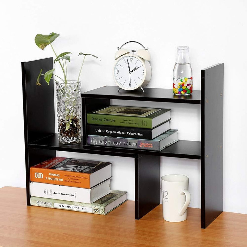 Natural Wood Bookcase,Bookshelf On Desk, Expandable Bookselves O...