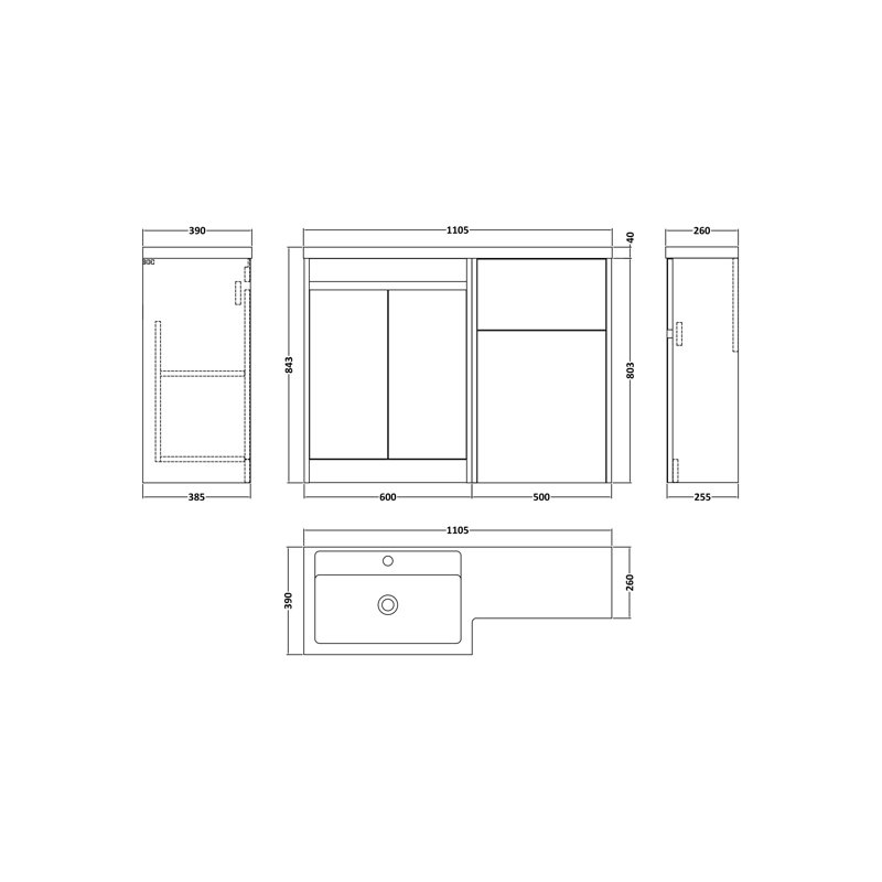 1110 mm Bathroom Vanity, Smoked Red