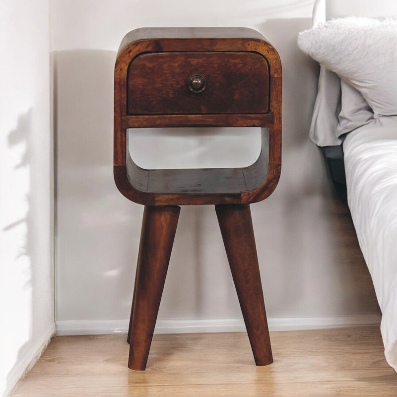 Gelsomina 20cm W Solid Wood Bedside Table, Dark Brown