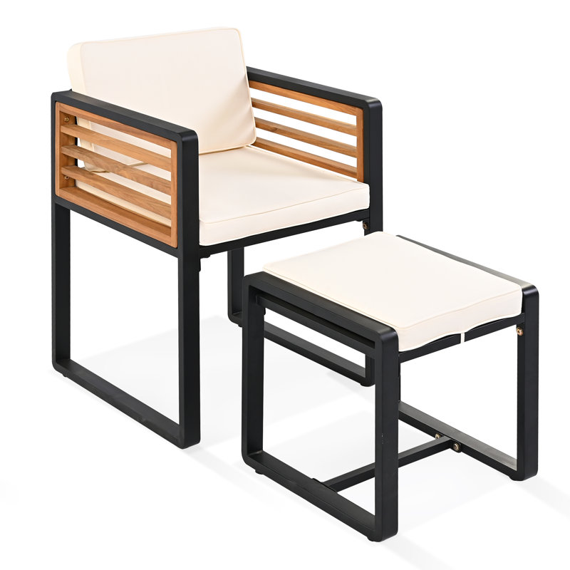 Ensemble repas en acacia avec coussins et repose-pieds Phillip, Gris, 16