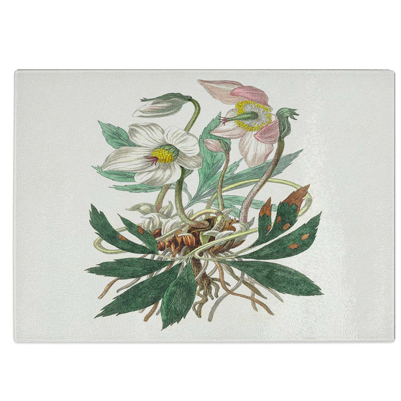 Tempered Glass Christmas Rose Illustration Chopping Board, 39 cm W x 28.5 cm L