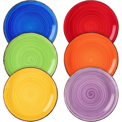 Ensemble d'assiettes à salade multicolores Bonita de 6, assiettes à dessert en céramique de 7,5 pouces, allant au lave-vaisselle et au micro-ondes