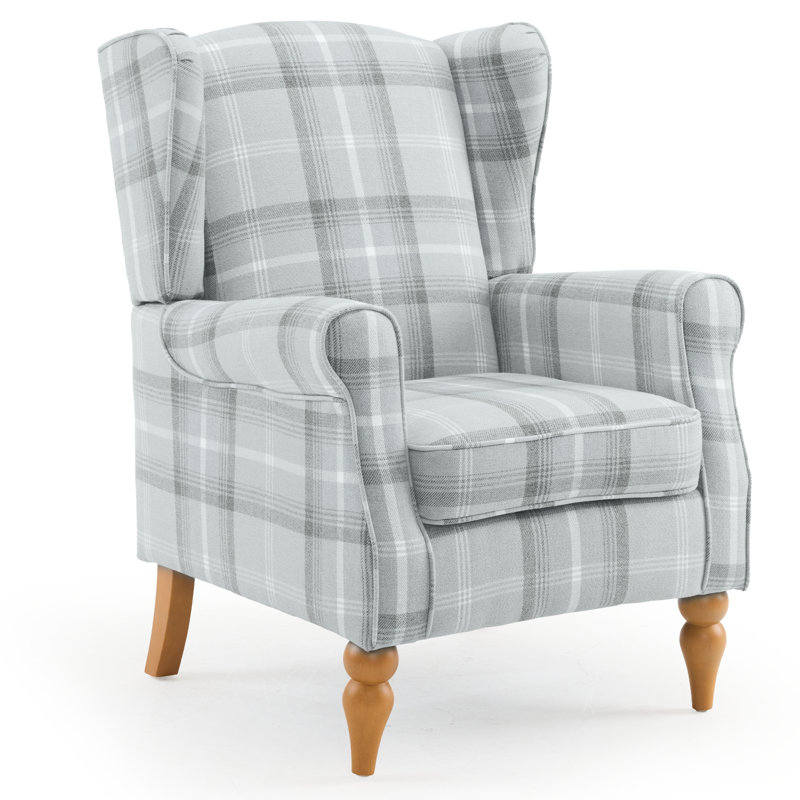 Solid Wood Upholstered Relaxation Armchair, Linen Wingback Chair for Living Room, Bedroom, Grey