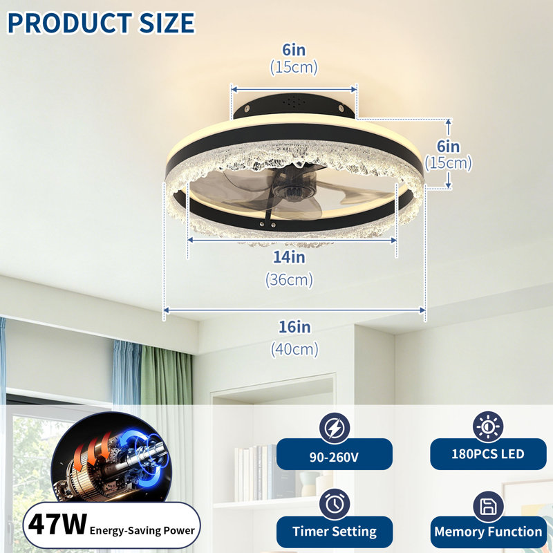 16" Crystal Ceiling Fan with Dimmable LED Light, 16" Crystal Ceiling Fan with Dimmable LED Light
