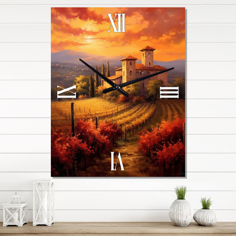 Magnifique château au coucher du soleil dans un vignoble italien I - Châteaux très horloges murales, Grand