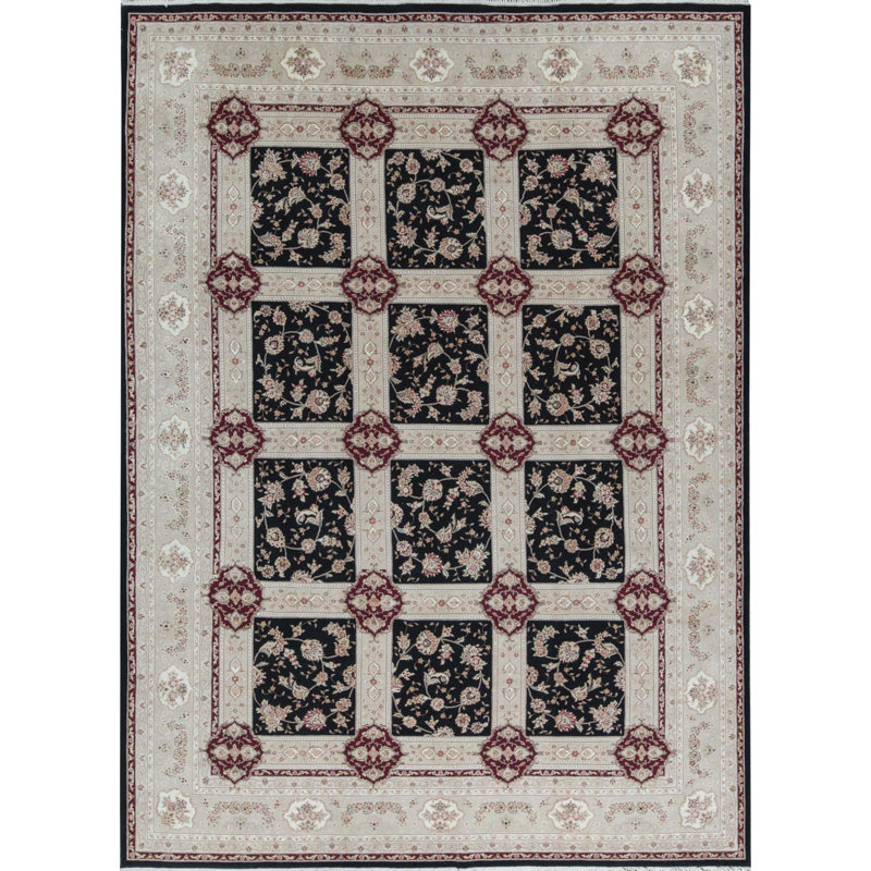 Hand-Knotted High-Quality Black and Taupe Area Rug