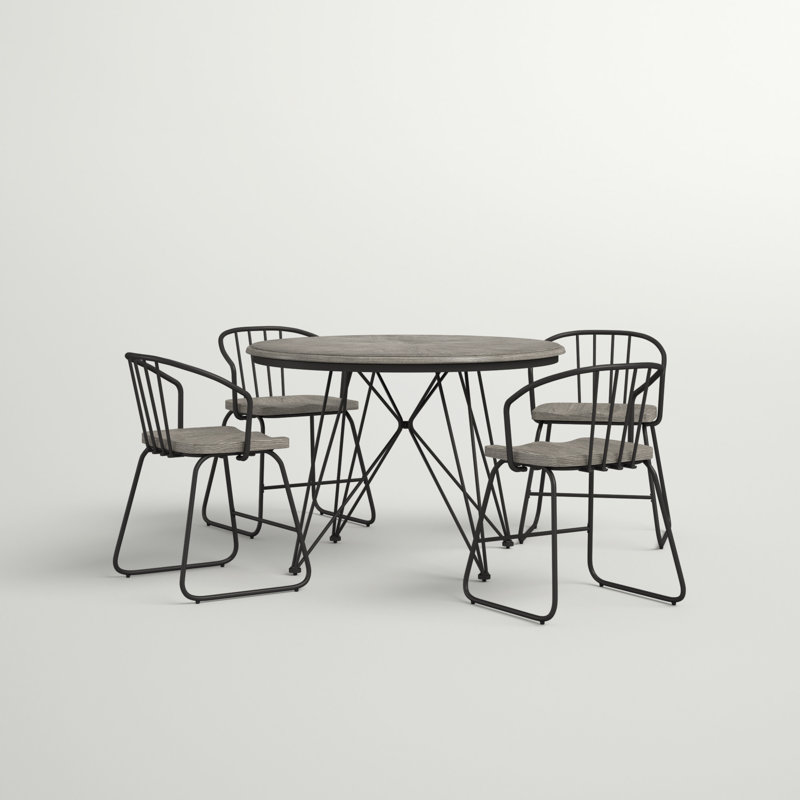 Nabu Ash Round Solid Wood Top Metal Base Dining Table