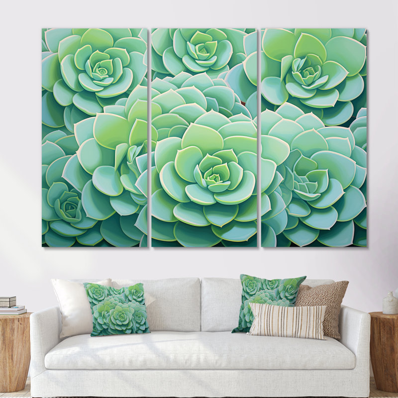 Green Succulents Bloom - Succulent Canvas Wall Art Set, 28" H x 36" W x 1" D, Wrapped Canvas