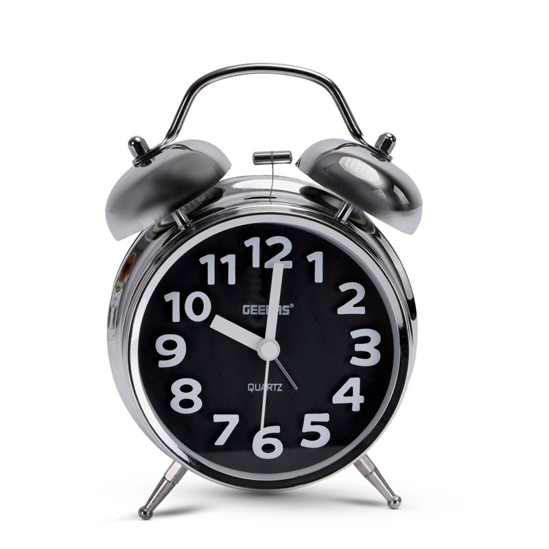 Analog Chrome Quartz Alarm Tabletop Clock, Black