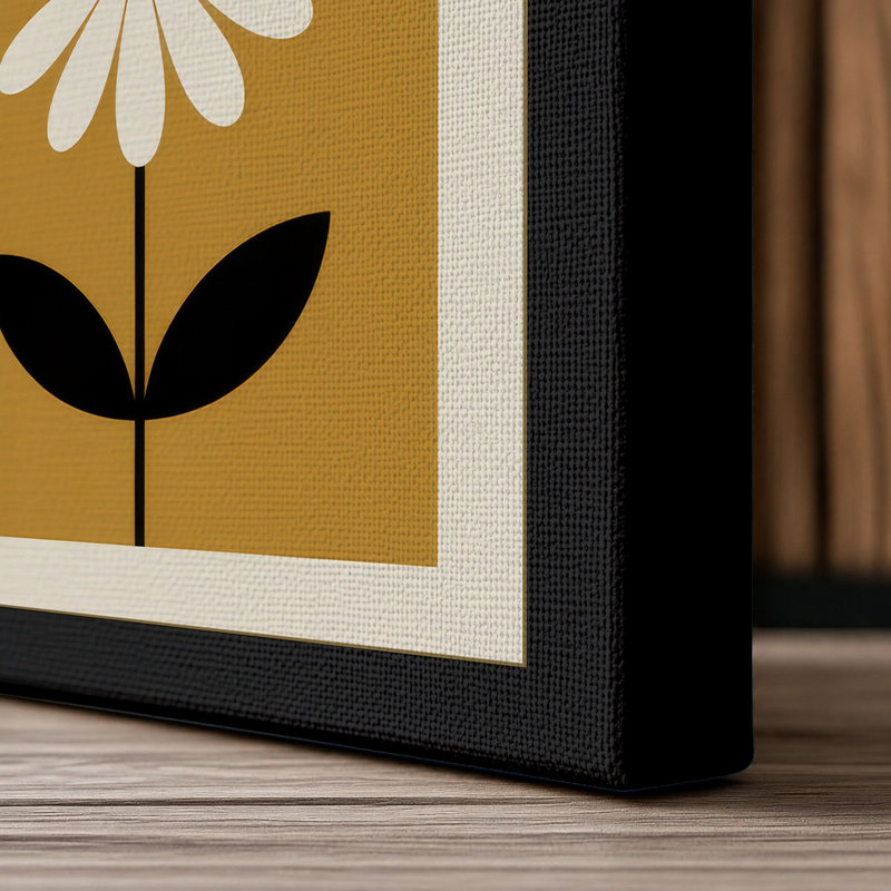 Three Daisies Ascending Retro - Wrapped Canvas, 36x24 - 91.4 x 61.0 cm, Black Border