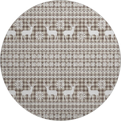 Premium Machine Washable Dockside AMF1820 Reindeers and Snowflakes Rug
