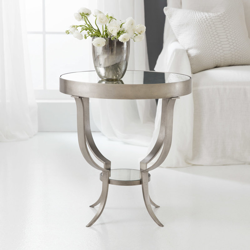 Gueridon Glass End Table, Antique Aluminum