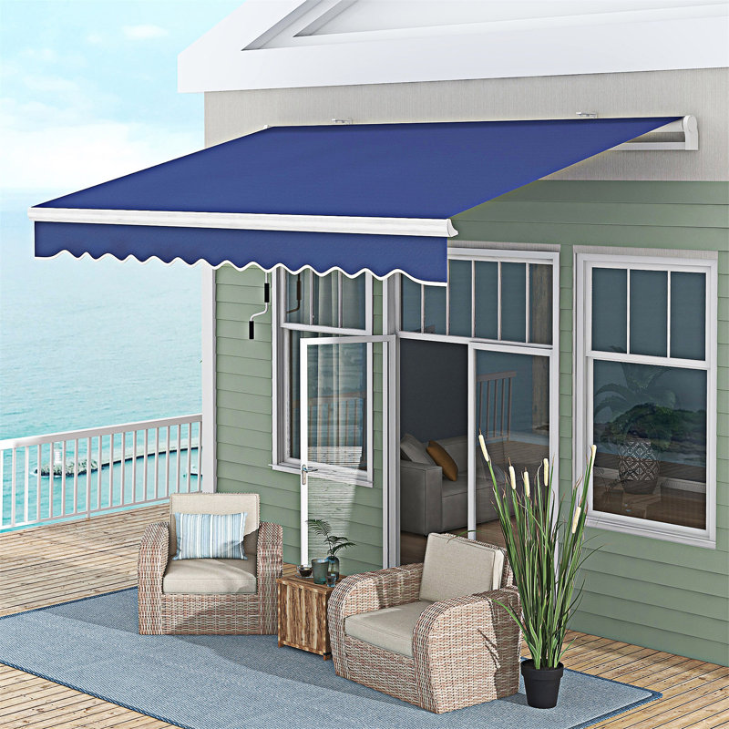Outsunny Retractable Awning W/ Manual Crank Handle, Dark Blue