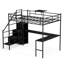 Lit mezzanine en métal avec bureau en forme de L, lumières à DEL et deux tiroirs en tissu