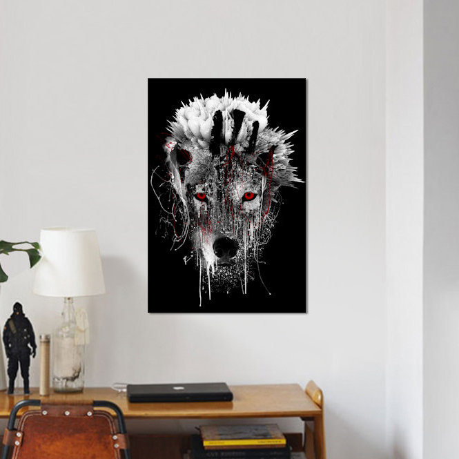 « red-avec loup », impression sur toile, H 12 po x l 8 po x P 0,75 po, Toile tendue, Pas de tapis