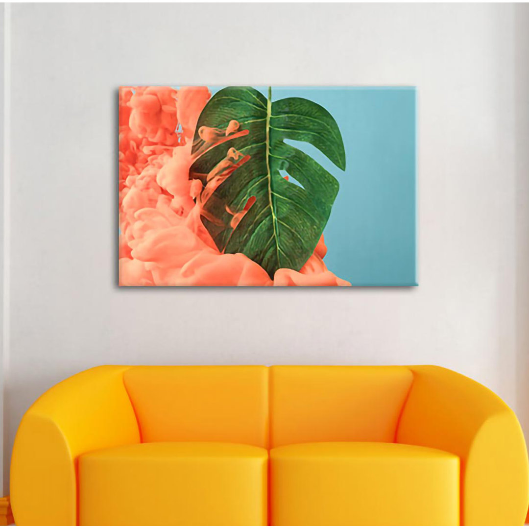 Leinwandbild Monstera Blatt mit Paste Wolke