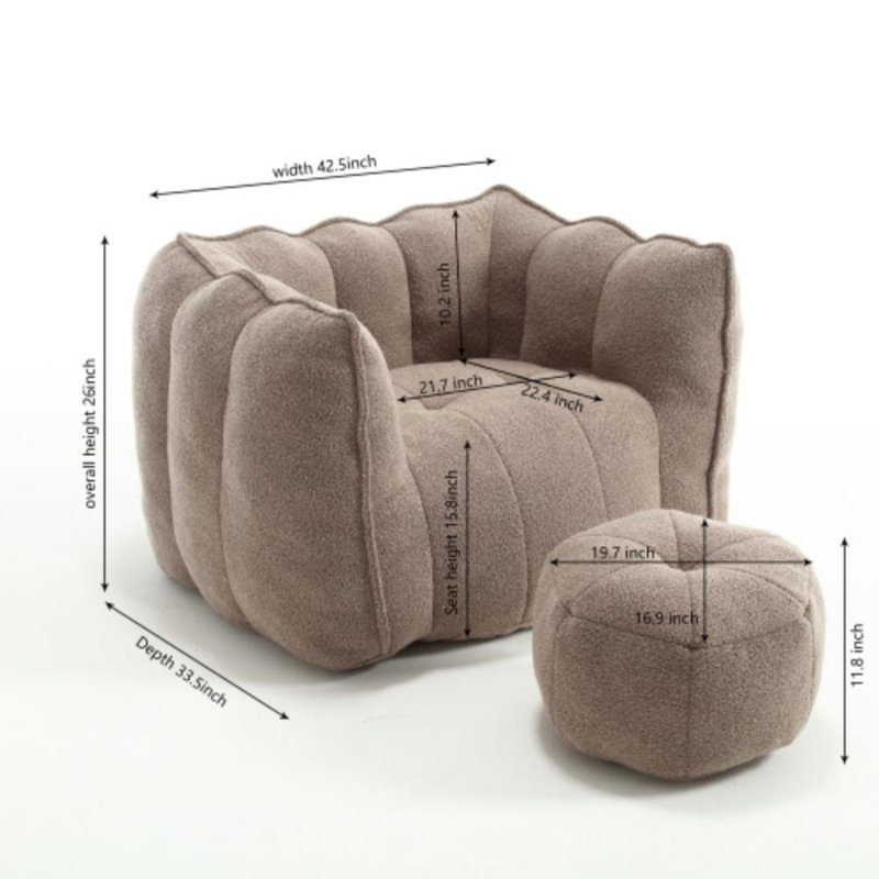 Chenille Soft Bean Bag Chair,Multifunctional Comfortable Square Sofa with Footstool, Coffee Chenille