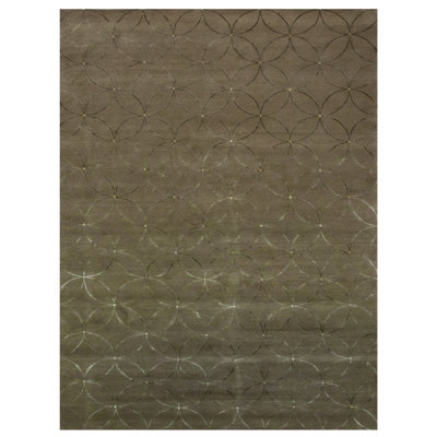 Tapis rectangulaire en soie / laine noué à la main brun foncé / beige