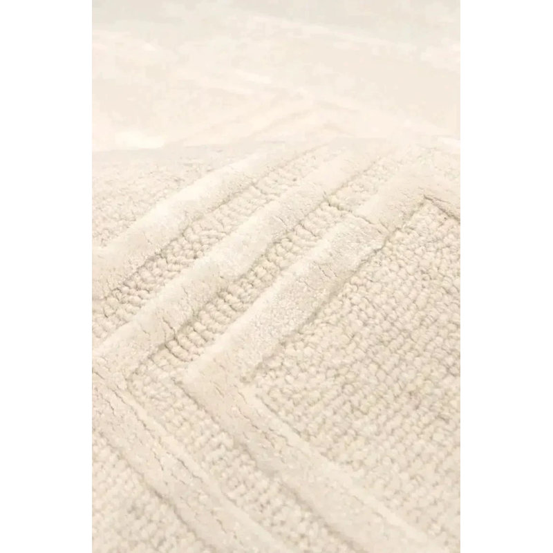 Geometric Handmade Hand Tufted Rectangle 7'9" x 9'9" Wool/Cotton Area Rug in Ivory, Rectangle 5' x 8'