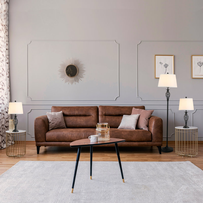 3 Piece Table Floor Lamp Set With Metal Pole, Round Base, And Fabric Lampshade, Floor Lamp