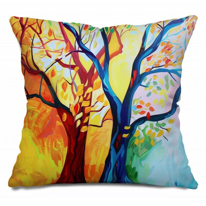 Coussin Trendy, H 14 po x l 14 po, Orange, bleu et noir