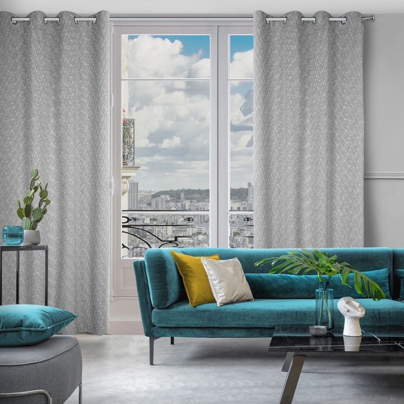 Abdulhakim Eyelet Semi Sheer Curtain, Steel