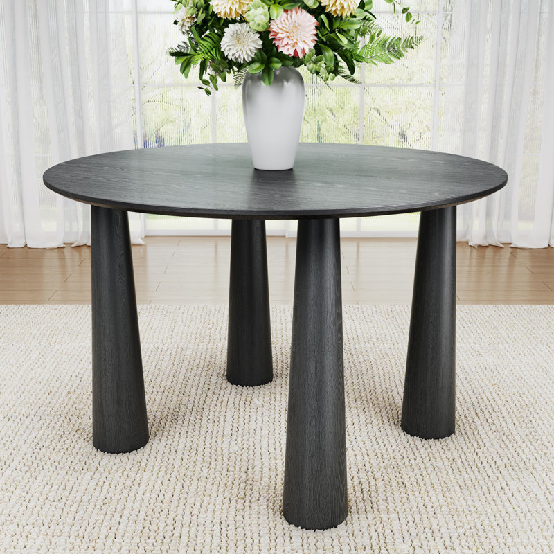 Arline 45" Round Solid Wood Dining Table, Black