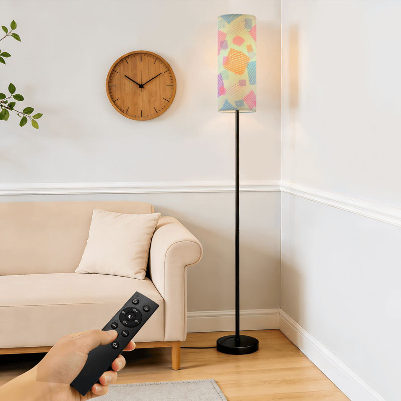 PeeNoke 68.5" Standing Floor Lamp Pastel Plaid Pink Blue White Yellow for Soft Decorative Design Dimmable Metal Pole Lamp with Linen Lampshade LED Bulb Included