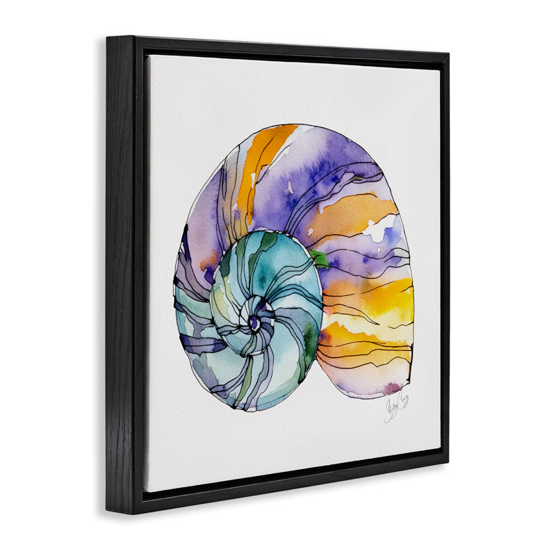 Cadre flottant rayé Sunilit Nautilus, design par Shelly Craig, H 18 po x l 18 po, Cadre flottant noir de jais