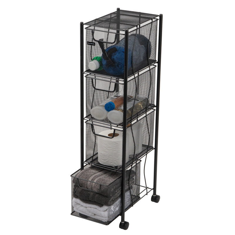 Black Metal Mesh 4-Drawer Mobile Storage Trolley