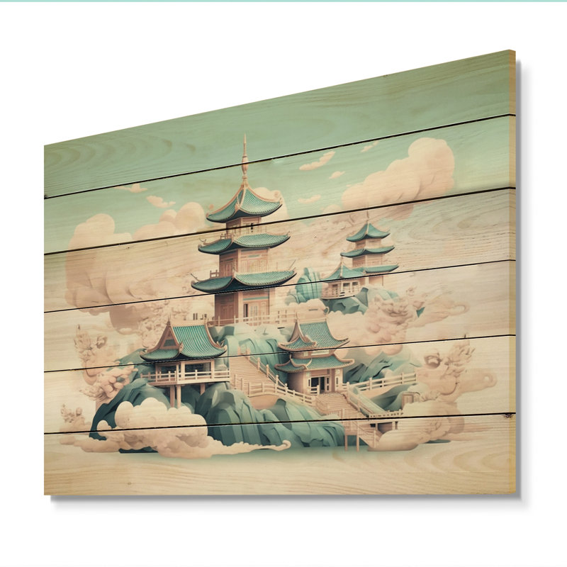 «Asian Mountain and Lake Illustration II - Landscape Japon», reproduction d'art sur bois, H 24 po x l 32 po x P 0,78 po