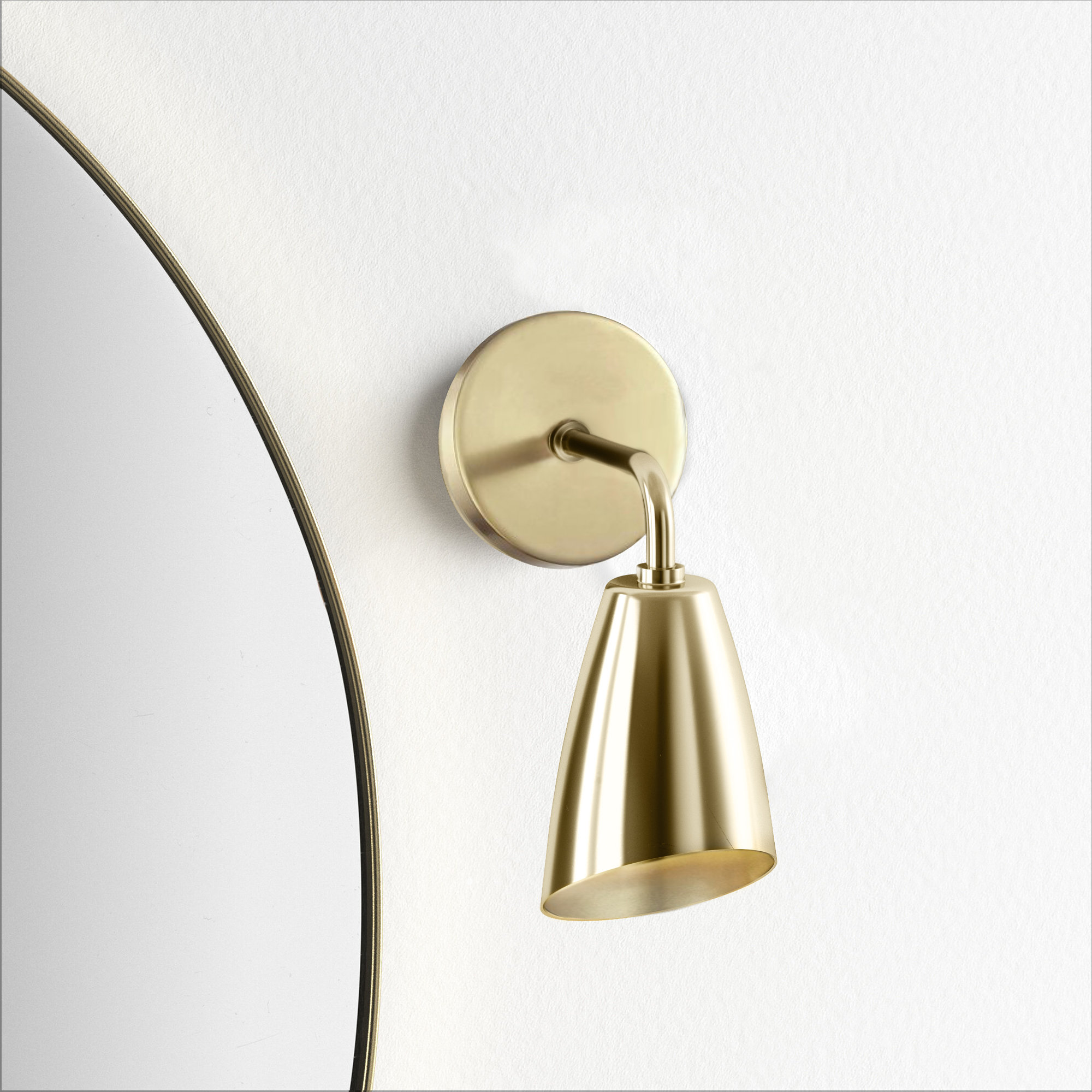 Miklos Single Light Steel Dimmable Armed Sconce, Aged Brass