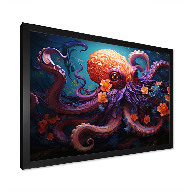 " Coral Octopus Serene Submersion V ", 30" H x 40" W x 1.5" D, Black Picture Framed