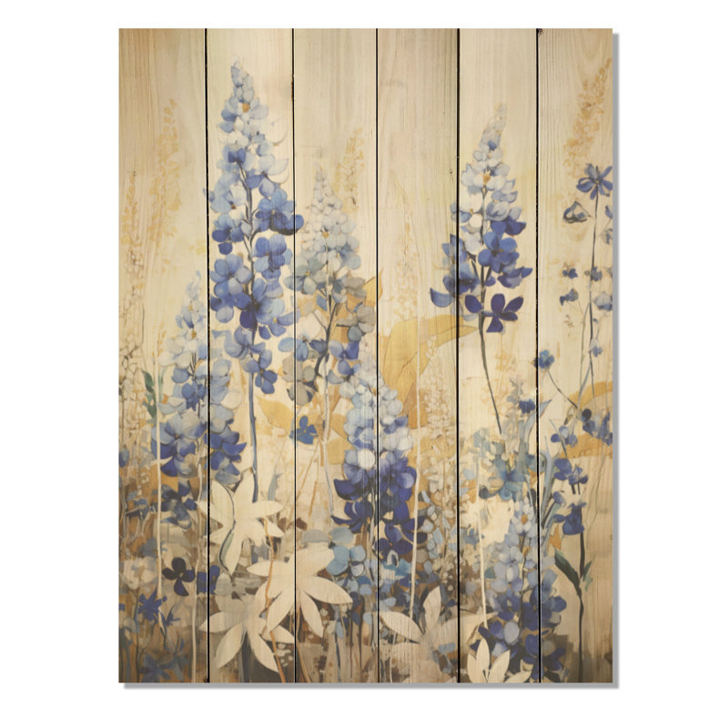 Blue Bonnets Simplicity Meadow - Blue Bonnets, art mural sur bois de pin naturel, H 20 po x l 10 po