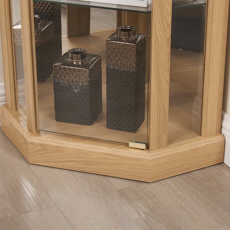 Corner Lighted Curio Cabinet Corner Glass Cabinet Lighted Curio Cabinet Corner Display Case For Living Room, Light Oak