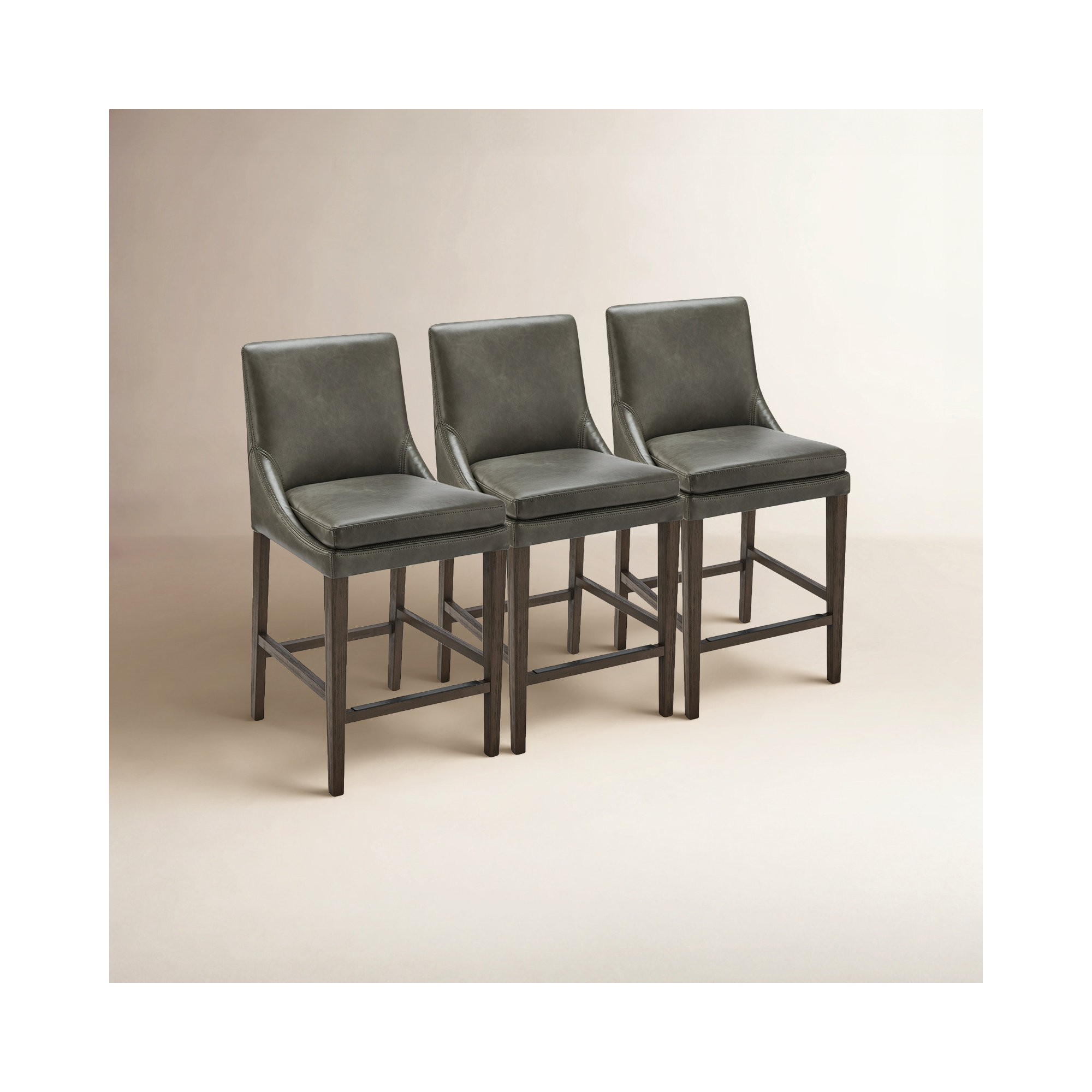 Niara Upholstered Stool, Counter Stool (26” Seat Height), Copley Slate Faux Leather/Brown