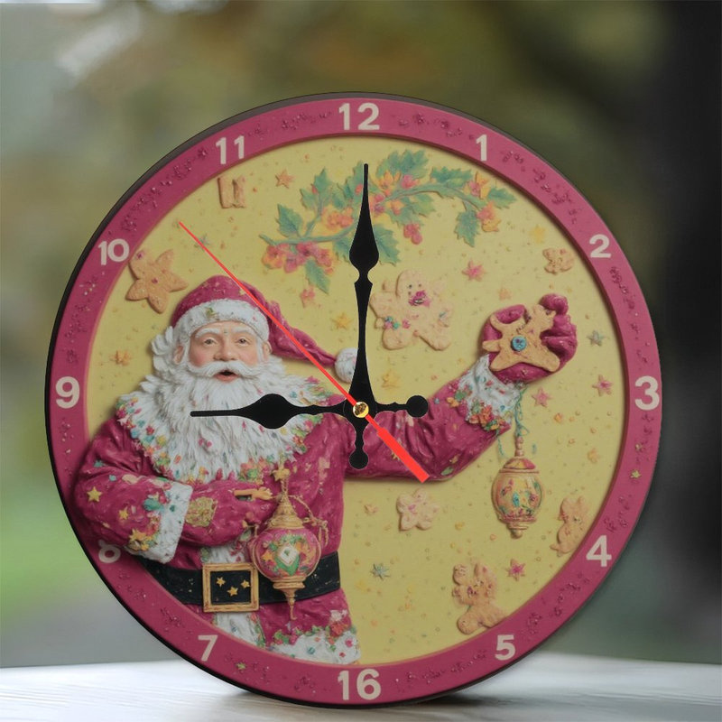 Père Noël-Horloge-Face-Avec-Ornements