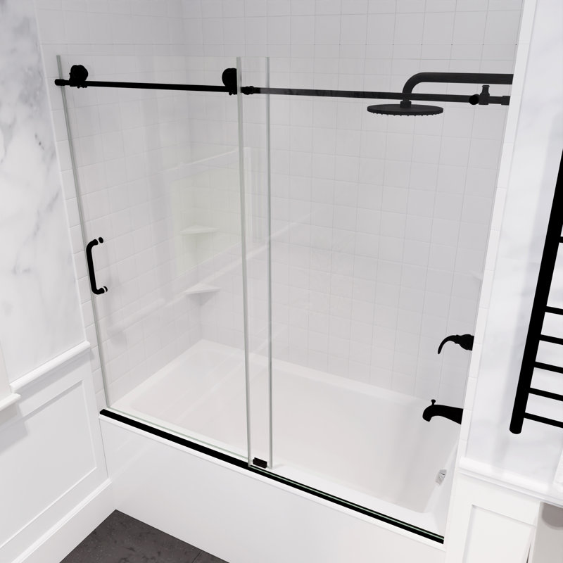 Raymore Matte Black Frameless Sliding Tub Door with Tsunami Guard