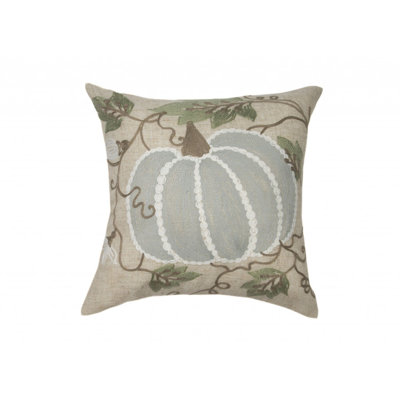 Pumpkin And Vines Crewel Embroidered Fall Pillow, 14 By 14-Inch