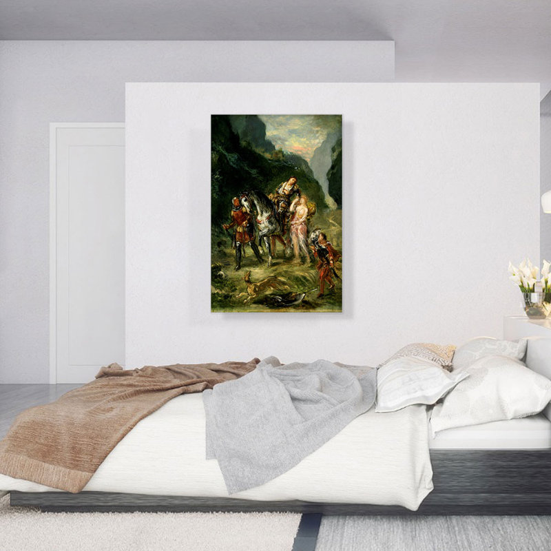 «Angelica And The Wounded Medoro 1860» par Eugene Delacroix - peinture sur toile tendue, H 40 po x l 26 po x P 0,75 po